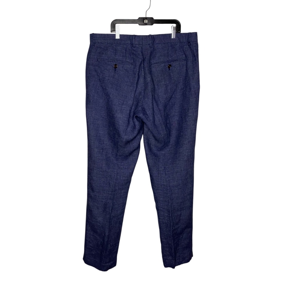 J. by J.Crew Thompson Slim Navy Mini-Check 100% Linen Dress Pants 33x30 Mens